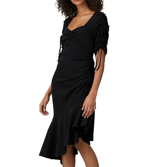 Rodarte Dresses & Skirts - Rodarte x Universal Standard short ruched sleeve black midi sheath dress